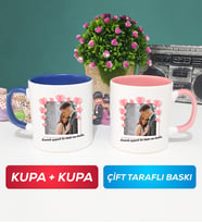 İkili Sevgiliye Sevgililer Günü Hediyesi 12 Kupa Bardak Lacivert Pembe