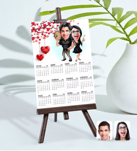 BK Gift Kişiye Özel 15x21 cm Fotoğraf Kartlı Sevgililer Karikatürlü Şövaleli 2024 Takvim -18 (Beyaz)