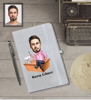 Kişiye Özel İş Adamı Karikatürlü Gri Defter Kalem Hediye Seti  Bay-13