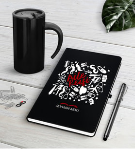 BK Gift Kişiye Özel Aile Reisi Siyah Defter Kalem Termos Mug Seti (Model 1)