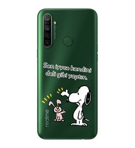 Snoopy Tasarımlı Süper Şeffaf Silikon Telefon Kılıfı Oppo Realmi 5i