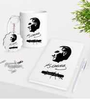 BK Gift Kişiye Özel Atatürk Temalı Kupa Anahtarlık Beyaz Defter Kalem Hediye Seti-4 (Model 1)