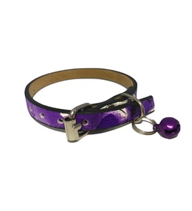 Mor Renk Floral Desenli Derili 1 Cm Metal Kilit Tokalı Zilli Kedi Tasması