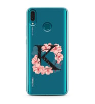Pembe Çiçekli Harf Tasarım Süper Şeffaf Silikon Telefon Kılıfı Huawei Y9 (2019) 