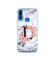 Mermer Çiçekli Harf Tasarım Süper Şeffaf Silikon Telefon Kılıfı Huawei Y9 Prime 