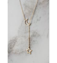 925 Ayar Gümüş AY YILDIZ Kolye (Gold)
