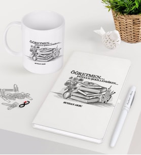 BK Gift Kişiye Özel Öğretmen Beyaz Defter Kalem Kupa Seti-1 (Model 1)