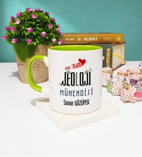 Mesajlı Jeoloji Mühendisi Tasarımlı Kişiye Özel Jeoloji Mühendisi Kupa Bardak Yeşil