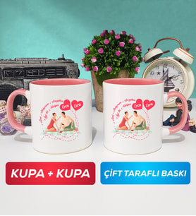İkili Sevgiliye Sevgililer Günü Hediyesi 5 Kupa Bardak Pembe