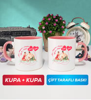 İkili Sevgiliye Sevgililer Günü Hediyesi 5 Kupa Bardak Pembe