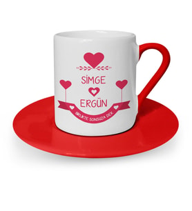 BK Gift Kişiye Özel Sevgililer Günü Temalı Kırmızı Türk Kahvesi Fincanı  56