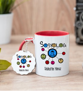 Sosyolog Kırmızı Kupa Bardak Ve Anahtarlık Set