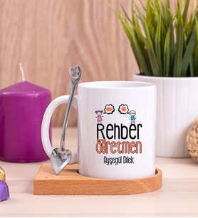 Rehber Öğretmen Ahşap Altlıklı Beyaz Kupa Bardak