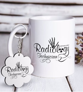 BK Gift Kişiye Özel Mesleki Radyoloji Teknisyeni Beyaz Kupa ve Anahtarlık Hediye Seti (Model 1)
