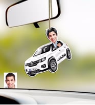 BK Gift Kişiye Özel Erkek Renault Kwid Karikatürlü Ahşap Plakalı Araba Dikiz Ayna Süsü (Beyaz)