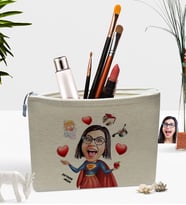 BK Gift Kişiye Özel Süper Anne Karikatürlü Keten Makyaj Çantası (Bej)