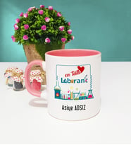Mesajlı Laborant Tasarımlı Kişiye Özel Laborant Kupa Bardak Pembe