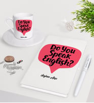 BK Gift Kişiye Özel İngilizce Öğretmeni Beyaz Defter Kalem Türk Kahvesi Fincanı Seti-14 (Model 1)