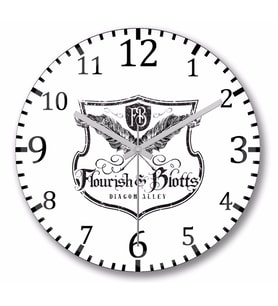 Harry Potter  Flourish And Blotts Duvar Saati Bombeli Gercek Cam