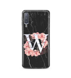 Mermer Çiçekli Harf Tasarım Süper Şeffaf Silikon Telefon Kılıfı Samsung A7 (2018