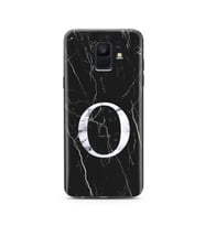 Samsung A6 (2018) Siyah Mermer Harf Tasarımlı Telefon Kılıfı O-Harfi 