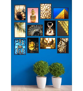 Saksı Çiçek Arkası Tablo 12 Parça Çerçeve Görünümlü Mdf Tablo Seti / Zengin Duvar Dekorasyonu TB-023