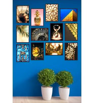 Saksı Çiçek Arkası Tablo 12 Parça Çerçeve Görünümlü Mdf Tablo Seti / Zengin Duvar Dekorasyonu TB-023