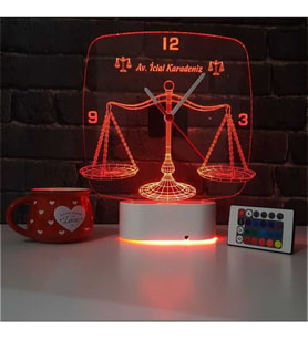 Kişiye Özel Lazer Kesim 3D Tasarım Hukuk Saat Led Aydınlatma