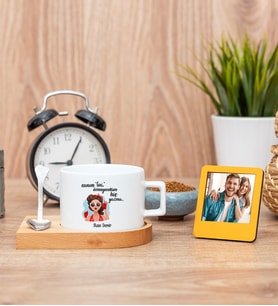 Övmeyeceksen Hiç Yazma Fincan ve Turuncu Mini Fotoğraf Çerçevesi