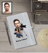 Kişiye Özel Fotoğrafçı Karikatürlü Gri Defter Kalem Hediye Seti  Bay-2