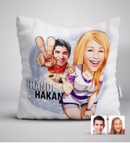 BK Gift Kişiye Özel Sevgililer Karikatürlü Beyaz Yastık-30