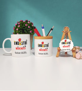 Endüstri Mühendisi Kupa Bardak Kalemlik ve Anahtarlık Seti