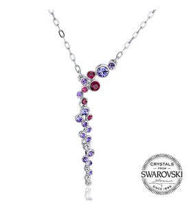 Monemel Pembe-Mor Swarovski Taşlı Mini Su Yolu Kolye (Altın Kaplama) Sevgililer Günü Hediyesi