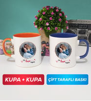 İkili Sevgiliye Sevgililer Günü Hediyesi 11 Kupa Bardak Turuncu Lacivert