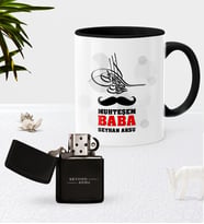 BK Gift Kişiye Özel Muhteşem Baba Siyah Kupa Bardak Benzinli Metal Çakmak Seti (Model 1)