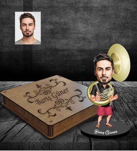 Kişiye Özel Korno Karikatürlü Ahşap Biblo Kutulu Bay-1