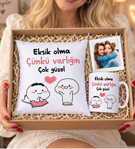 Kişiye Özel Fotoğraflı Eksik Olma Varlığın Çok Güzel Yastık Ve Kupa Hediye Seti