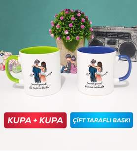 İkili Sevgiliye Hediye Bir Ömür Sevgililer Günü Hediyesi Kupa Bardak Yeşil Lacivert