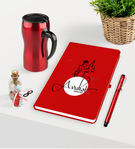 BK Gift Kişiye Özel Avukat Temalı Kırmızı Defter Kalem ve Termos Mug Seti - 11 (Model 1)