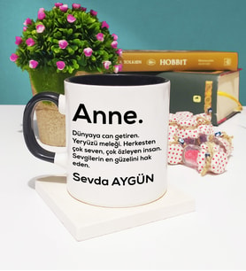Anneler Günü Hediyesi İsme Özel Anne Kupa Bardak Siyah