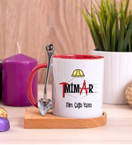 Mimar Ahşap Altlıklı Kırmızı Kupa Bardak