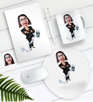 BK Gift Kişiye Özel Bayan Muhasebeci Karikatürlü Defter Kalem Kupa Mouse Pad Seti (Model 1)
