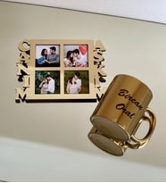 Kişiye Özel Canım Aşkım 4 Fotoğraf Standlı Mdf Gold Çerçeve Ve Gold Kupa Set