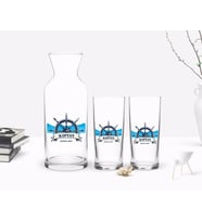 BK Gift Kişiye Özel Renkli Baskılı Kaptan Tasarımlı İkili Rakı Bardağı ve Karaf Hediye Seti-9 (Beyaz)
