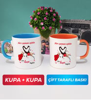 İkili Sevgiliye Sevgililer Günü Hediyesi 10 Kupa Bardak Mavi Turuncu