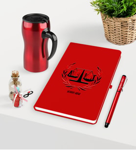 BK Gift Kişiye Özel Avukat Temalı Kırmızı Defter Kalem ve Termos Mug Seti - 2 (Model 1)