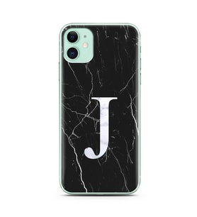Iphone 11 Siyah Mermer Harf Tasarımlı Telefon Kılıfı J-Harfi 