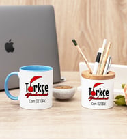 Türkçe Öğretmeni Mavi Kupa Bardak Ve Kalemlik Hediye Seti