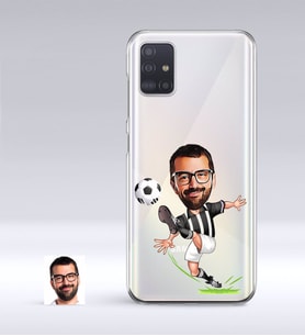 BK Gift Kişiye Özel Siyah Beyaz Futbolcu Karikatürlü Samsung Galaxy A51 İnce Şeffaf Silikon Telefon Kapağı
