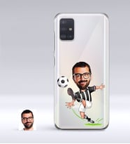 BK Gift Kişiye Özel Siyah Beyaz Futbolcu Karikatürlü Samsung Galaxy A51 İnce Şeffaf Silikon Telefon Kapağı